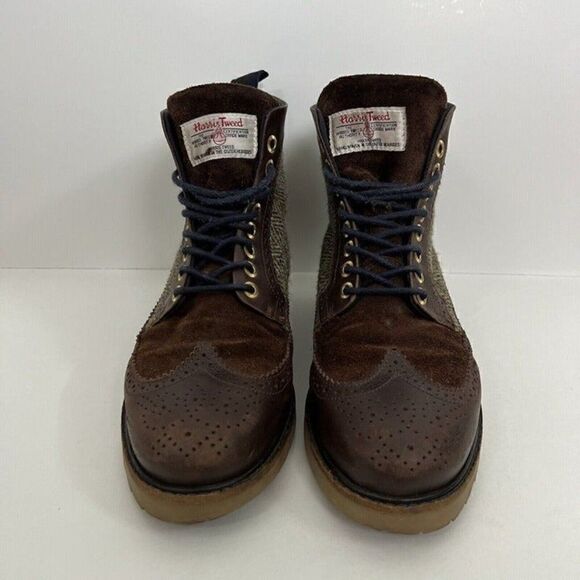 Fred Perry Northgate Brown Leather/Suede Harris Tweed Boots Mens US 7.5 Wingtip - Picture 10 of 12